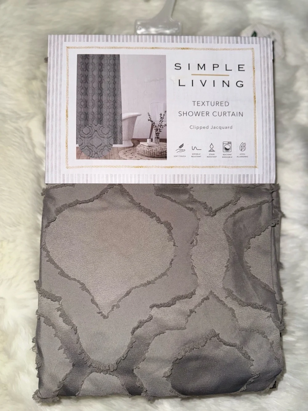 Simple Living Gray Textured Clipped Jacquard Shower Curtain 72” X 72”
